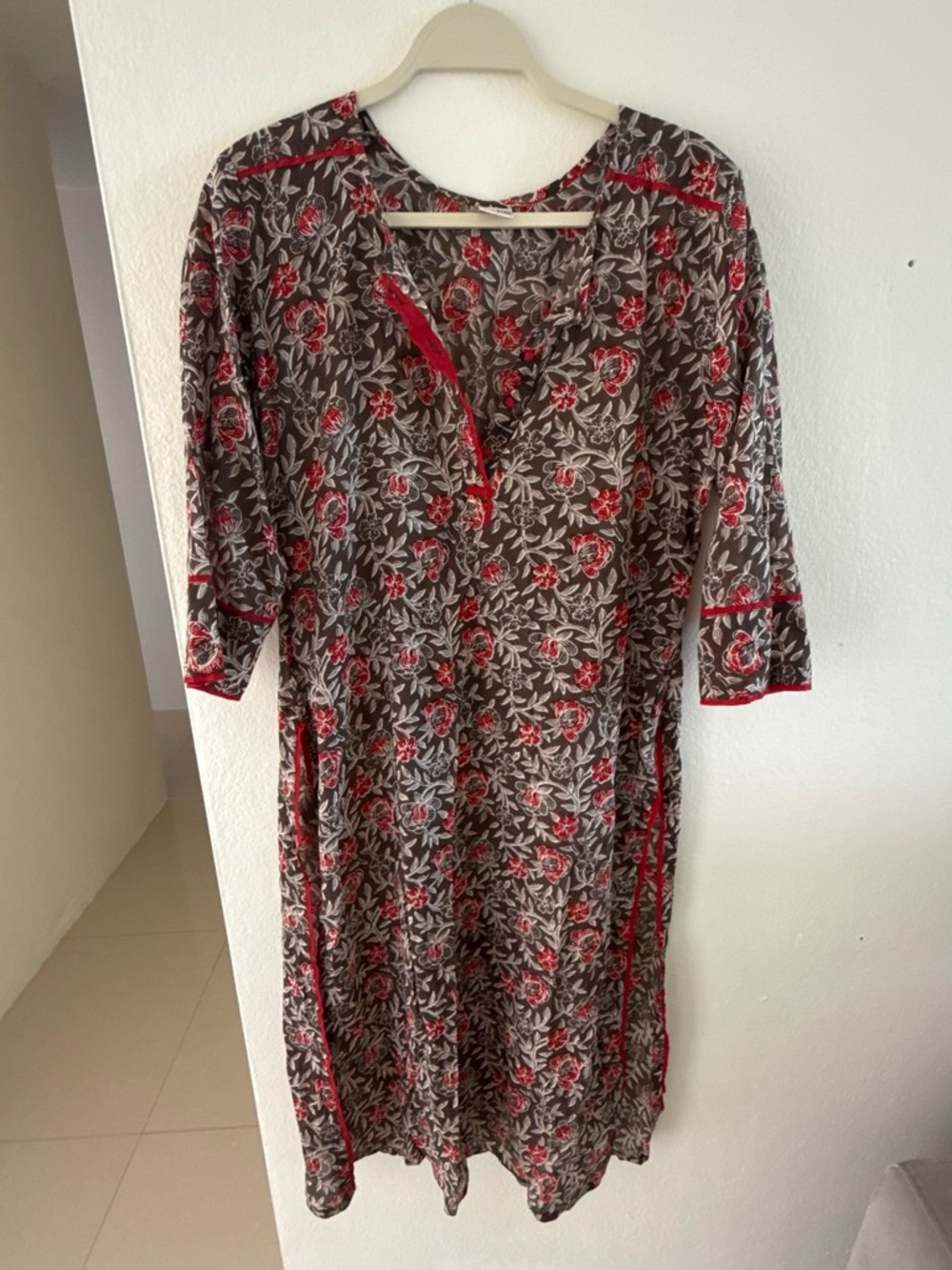 Floral Button-Front Maxi Dress in Brown and Red